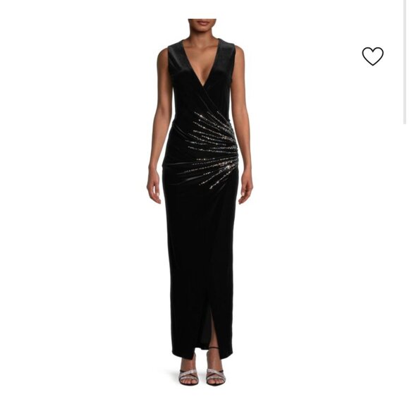 Balmain Black Velvet Embellished Ruched Slit Front Gown Dress size 46 - Picture 1 of 10